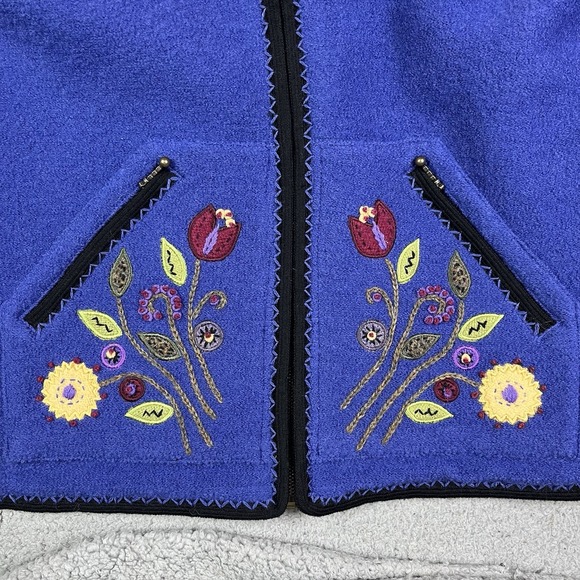 Vtg ICELANDIC DESIGN Jacket Womens Size XL Blue Embroidered Floral Wool Zip 90s - Picture 6 of 10